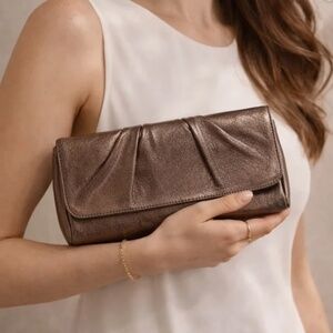 Shimmer Leather Clutch Bronze Metallic Leather